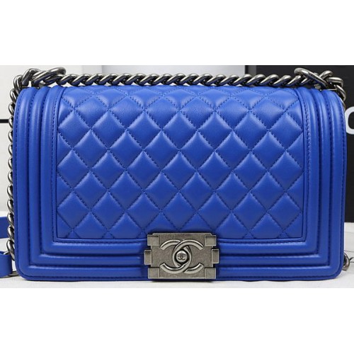 Boy Chanel Flap Borse in pelle di montone originale A67025 blu