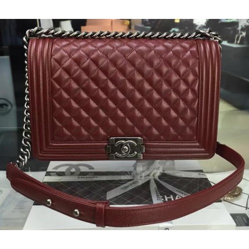 Boy Chanel Flap Bags Original Wine Cannage Pattern A67088 Argento
