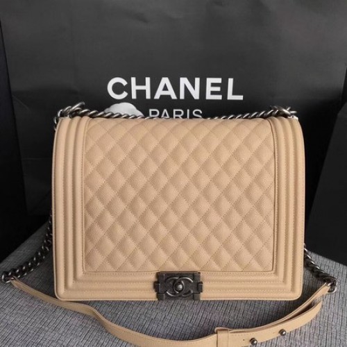 Boy Chanel Borsa a tracolla con patta Albicocca Modello Cannage originale A67087 Argento