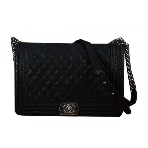 Borsa a tracolla con patta Chanel Boy in pelle nabuk nera CHA67087 argento