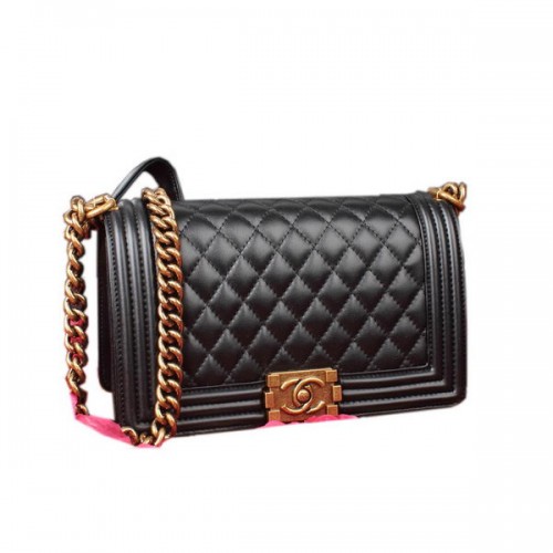 Boy Chanel Borsa a tracolla con patta nera in pelle originale A67086 bronzo