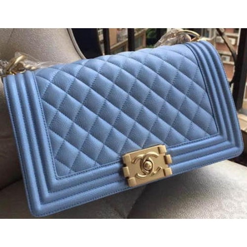 Boy Chanel Borsa a tracolla con patta Blu Modello Cannage A67086 Oro