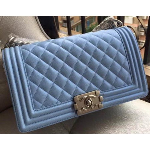 Boy Chanel Borsa a tracolla con patta Blu Modello Cannage A67086 Argento