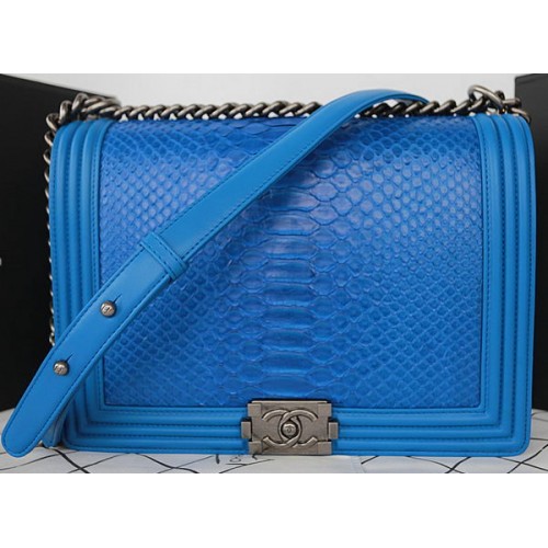 Boy Chanel Flap Borsa a tracolla in pelle di pitone blu A67087 Argento