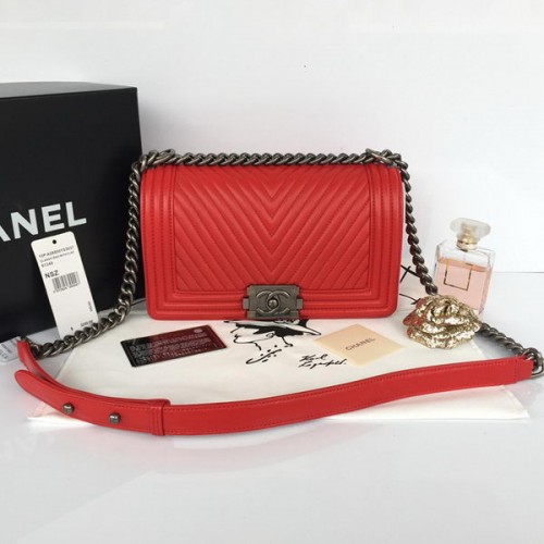 Boy Chanel Flap Shoulder Bag Cuciture a spina di pesce A92828 Rosso