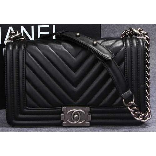 Boy Chanel Borsa a tracolla con patta a spina di pesce CHA6817 nera