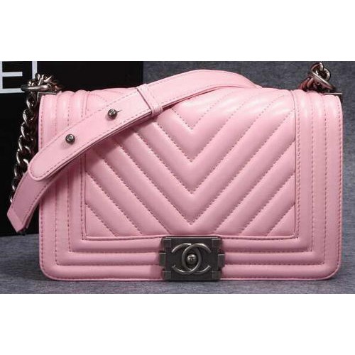 Boy Chanel Flap Shoulder Bag Cuciture a spina di pesce CHA6817 Rosa