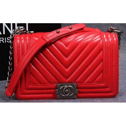 Boy Chanel Flap Shoulder Bag Cuciture a spina di pesce CHA6817 Rosso