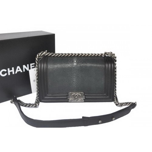 Boy Chanel Flap Shoulder Bag Original Pearl Leather A67086 Nero
