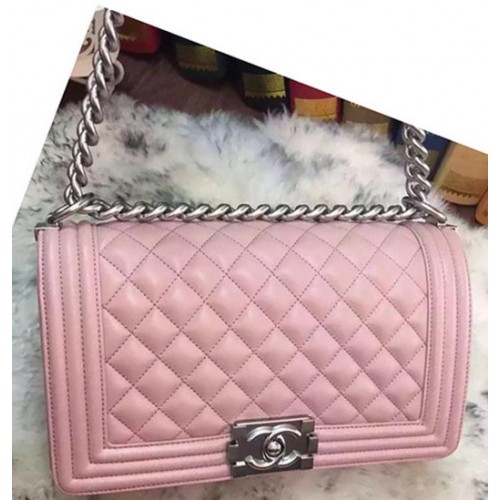 Boy Chanel Borsa a tracolla con patta originale in pelle di pecora A64375 rosa
