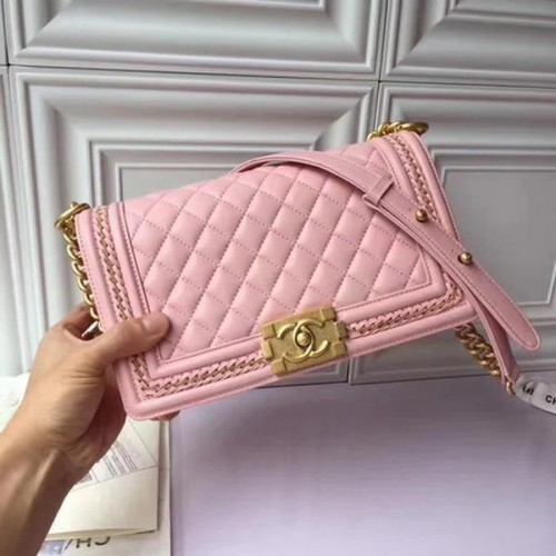 Boy Chanel Borsa a tracolla con patta Pelle di montone originale A67086 Rosa