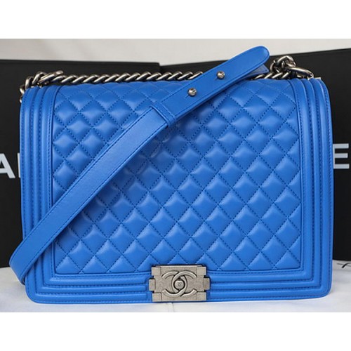 Boy Chanel Borsa a tracolla con patta Pelle di montone originale A67087 Blu