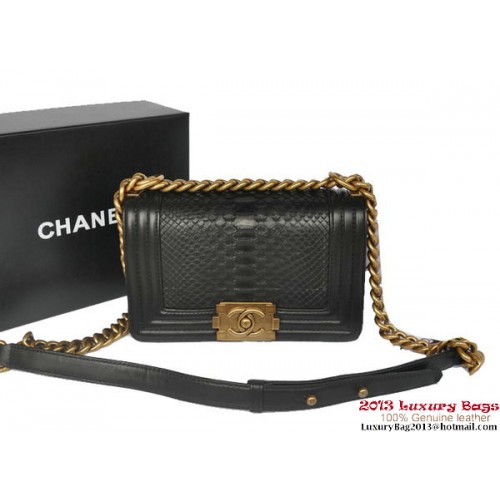 Boy Chanel Borsa a tracolla con patta in pelle di pitone A66094 nera
