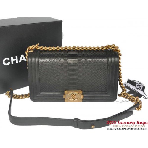 Boy Chanel Borsa a tracolla con patta in pelle di pitone A66095 nera