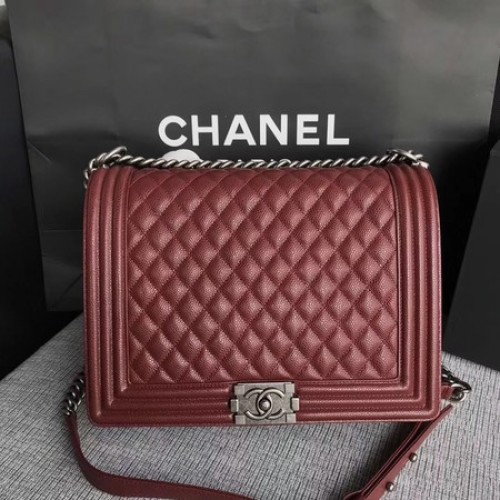 Boy Chanel Flap Shoulder Bag Wine Original Cannage Pattern A67087 Argento