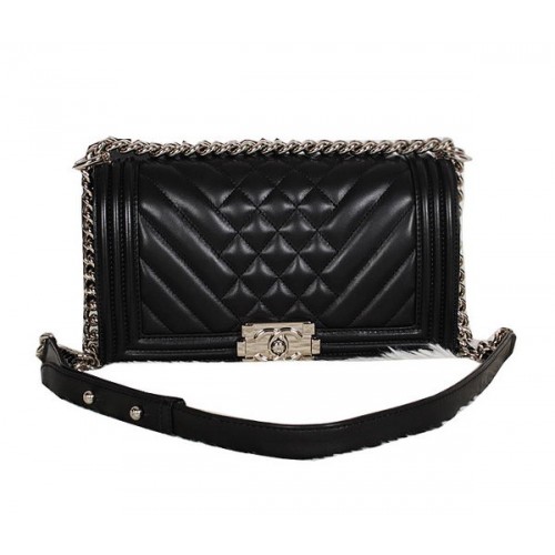 Borsa a tracolla con patta Boy Chanel in pelle di montone originale A90191 nera
