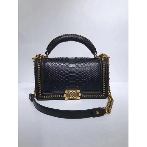 Boy Chanel Flap Borsa a tracolla originale in pelle di serpente 67086 nera