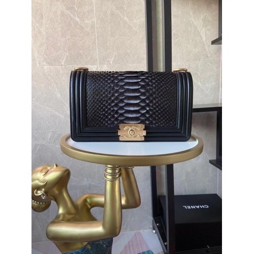Boy Chanel Flap Shoulder Bag originale in pelle di serpente AS67086 nera e grigia
