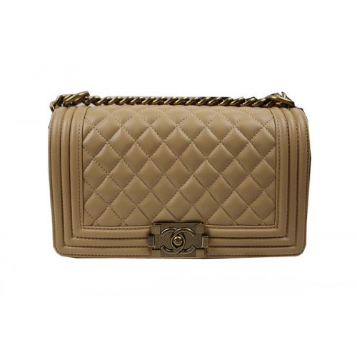 Boy Chanel Flap Shoulder Bags Albicocca Pelle di pecora originale A67025 Oro
