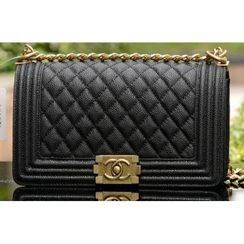Boy Chanel Borse a spalla con patta in pelle nera modello Cannage A67086 ottone