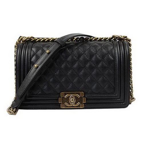 Boy Chanel Flap Shoulder Bags Black Original Cannage Pattern A67025 Gold