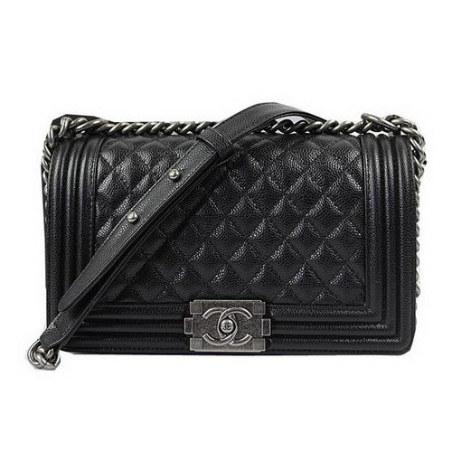 Boy Chanel Flap Shoulder Bags Black Original Cannage Pattern A67025 Silver