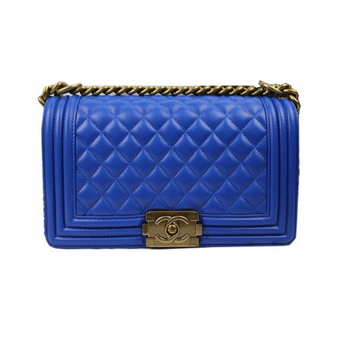 Boy Chanel Flap Shoulder Bags Blu Pelle di pecora originale A67025 Gold