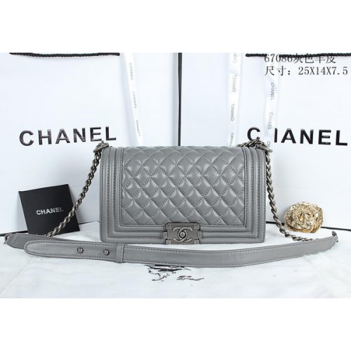 Boy Chanel Borse a spalla con patta in pelle di montone A67086 grigio
