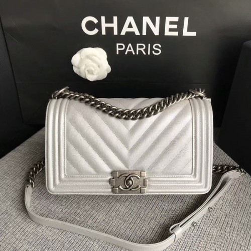 Ragazzo Chanel Original Chevron Leather 67086 Bianco