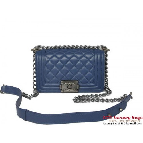 Boy Chanel Borsa a tracolla piccola con patta in pelle di montone A67086 RoyalBlue