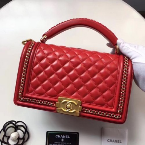 Boy Chanel Borsa con patta con manico superiore Pelle di montone originale A94804 Rosso