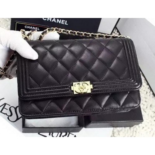 Boy Chanel WOC Flap Bag Pelle di pecora nera A1119 oro