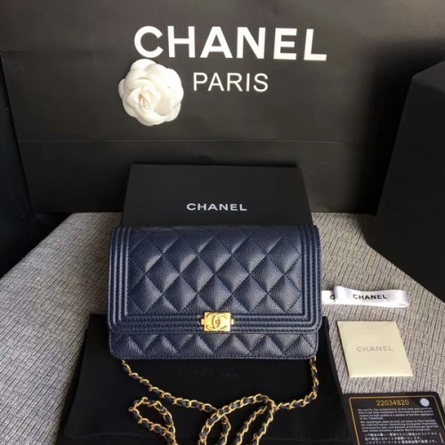 Boy Chanel WOC Flap Bag originale in pelle di vitello CHA6040 blu
