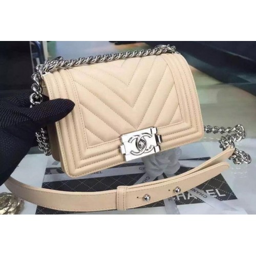 Boy Chanel mini Flap Bag Original Chevron Nubuck Leather A5707 Albicocca
