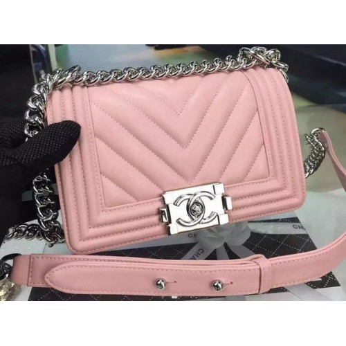 Boy Chanel mini borsa con patta originale Chevron in pelle nabuk A5707 rosa