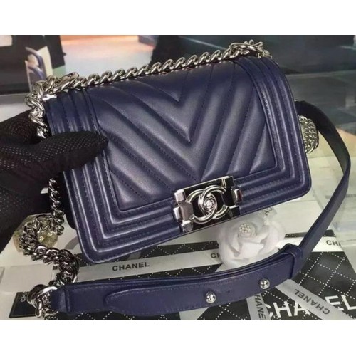 Boy Chanel mini Flap Bag Original Chevron Nabuk Leather A5707 Royal