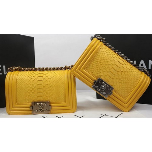 Boy Chanel mini Flap Bag Original Python Leather A67085 Giallo