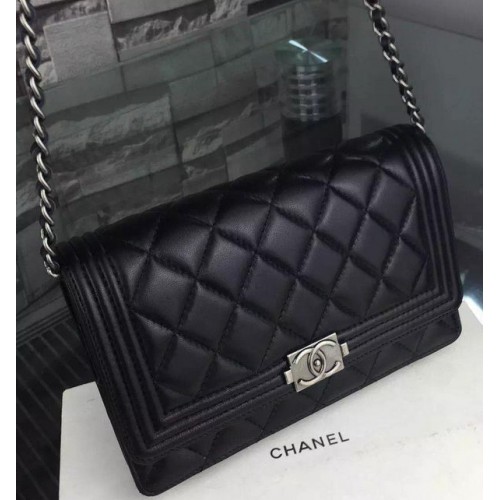 Boy Chanel mini borsa con patta pelle di pecora originale A33814 nera