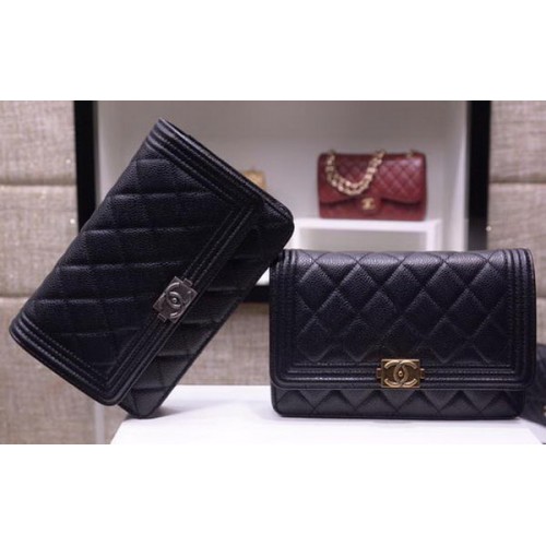 Boy Chanel mini Flap Bags Modello Cannage A33815 Nero