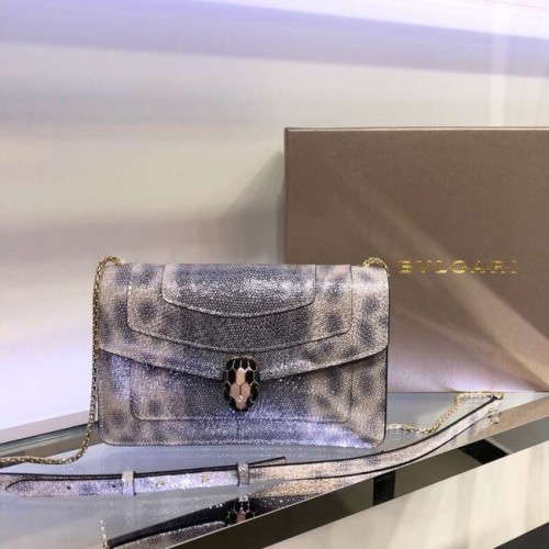 Borsa a spalla Bulgari in pelle metallizzata 39174 grigia