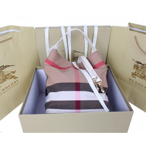 Borsa Hobo Burberry media con motivo Brit Check 1151 OffWhite
