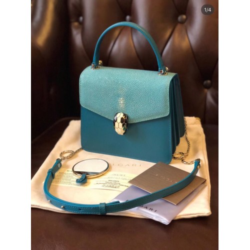 Bvlgari Serpenti Forever Pelle di pesce perla e piccola borsa a tracolla in pelle di vitello 288687 blu