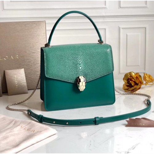 Bvlgari Serpenti Forever Pelle di pesce perla e piccola borsa a tracolla in pelle di vitello 288687 verde