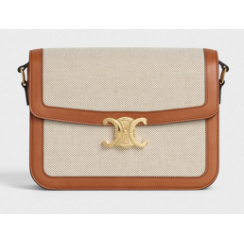 CELINE BORSA TRIOMPHE GRANDE IN TESSUTO E VITELLO NATURALE 18887 TAN WHITE