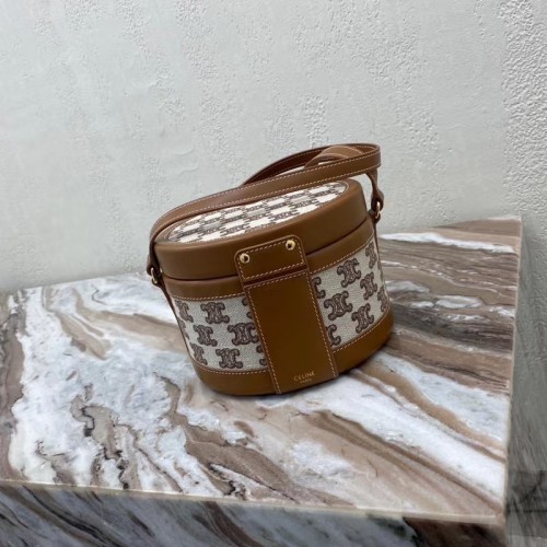 BORSA CELINE TAMBOUR MEDIA IN TESSUTO CON RICAMO TRIOMPHE 195192 marrone&rosso