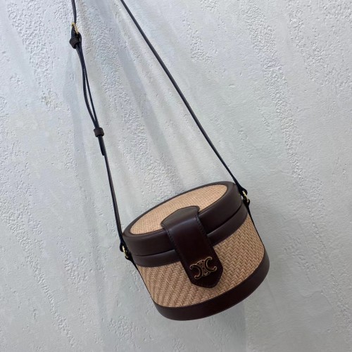 BORSA TAMBOUR MEDIA CELINE IN TELA TRIOMPHE 195192 marrone