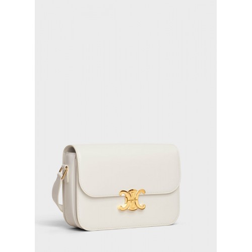 BORSA CELINE TRIOMPHE MEDIA IN VITELLO LUCIDO CL87363 BIANCO