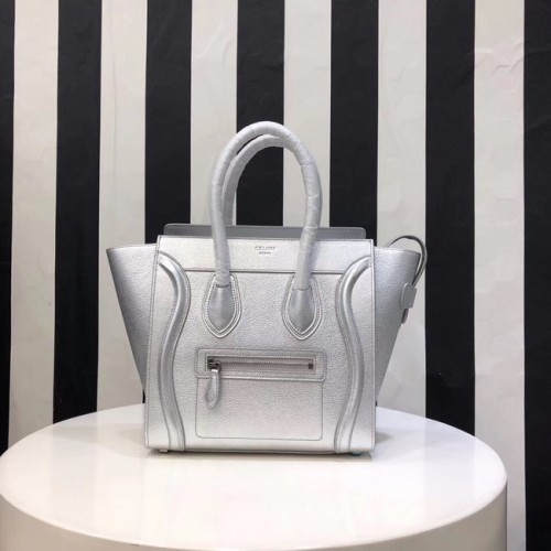 BORSA A MANO CELINE MICRO LUGGAGE IN PELLE DI AGNELLO LAMINATA 167793-26 silver
