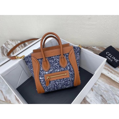 BORSA DA VIAGGIO CELINE NANO IN JACQUARD FLOREALE E VITELLO 189242 TAN&BLUE