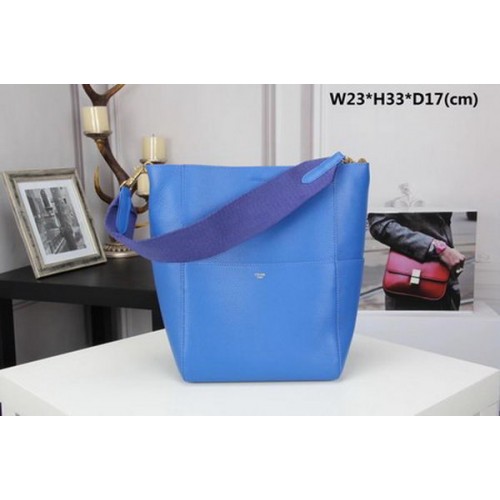 CELINE Borsa Sangle Seau in Pelle di Vitello C3369 Blu